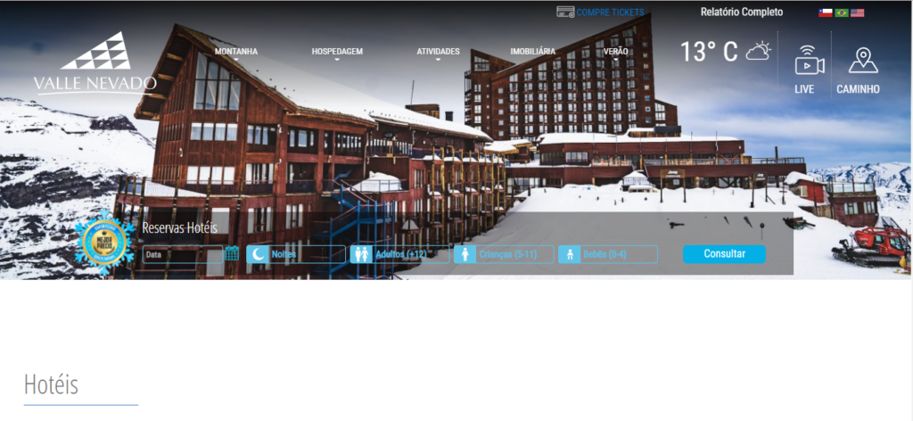 captura de tela do site do Valle Nevado Chile